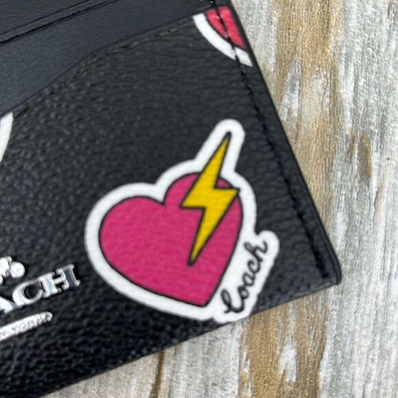 Coach Slim Id Card Case With Heart Bolt Print Wallet Bag Purse - Picture 4 of 10